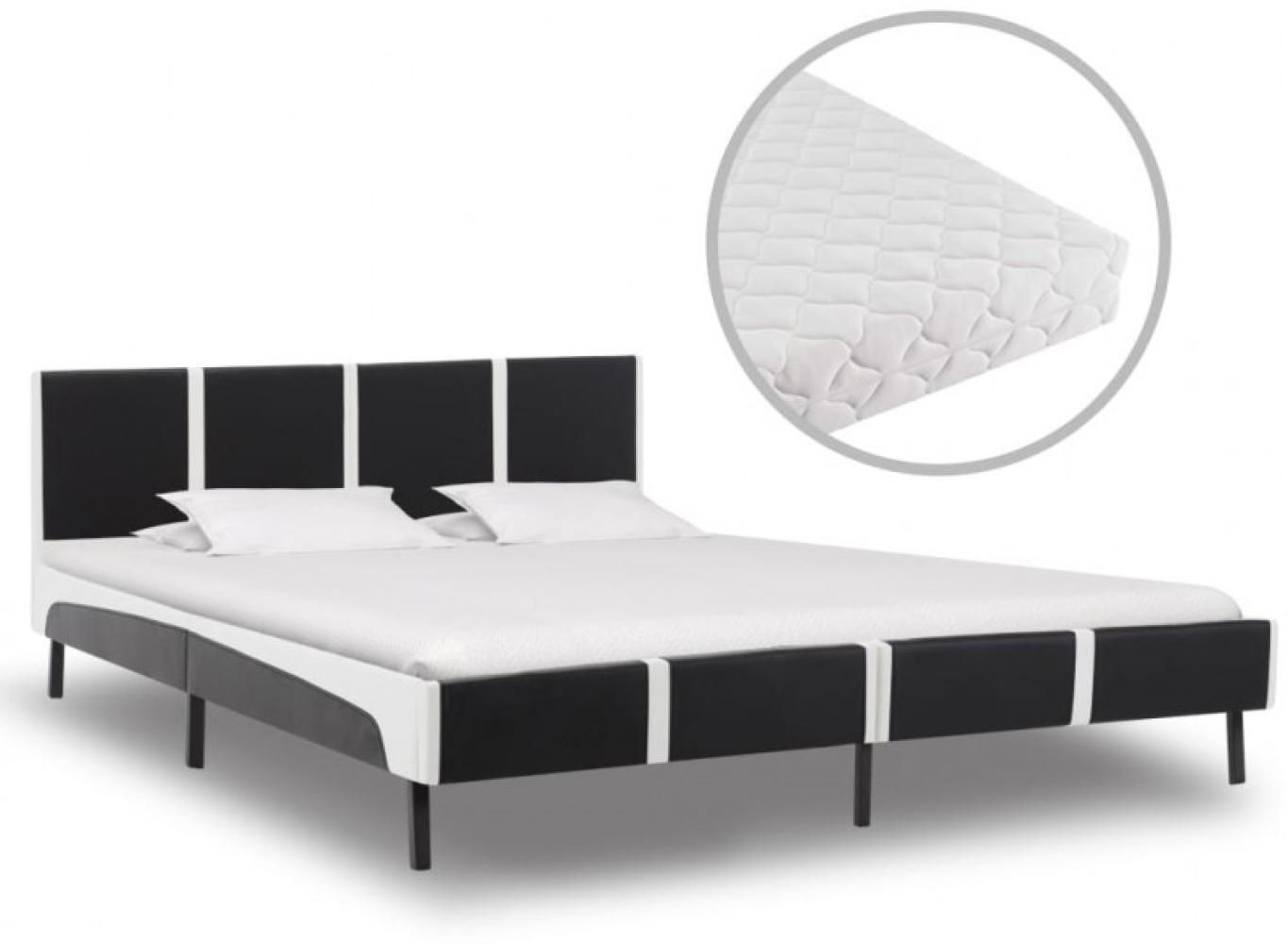 vidaXL Bett mit Matratze Schwarz und Weiß Kunstleder 160 x 200 cm Bild 1