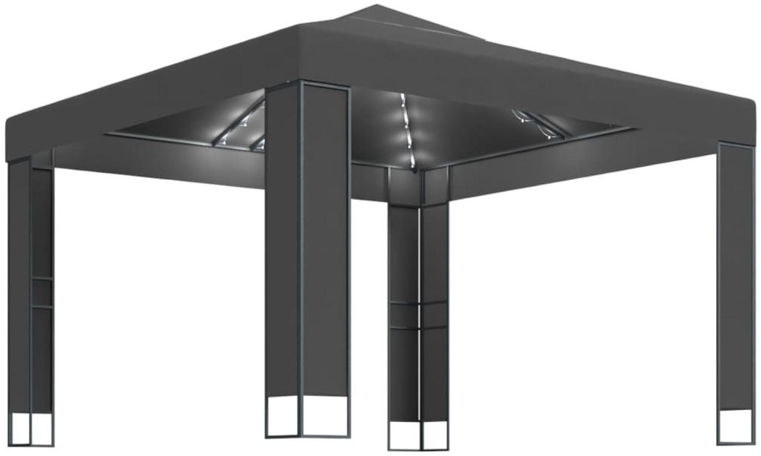 Pavillon mit Doppeldach & LED-Lichterkette 3x3 m Anthrazit Bild 1