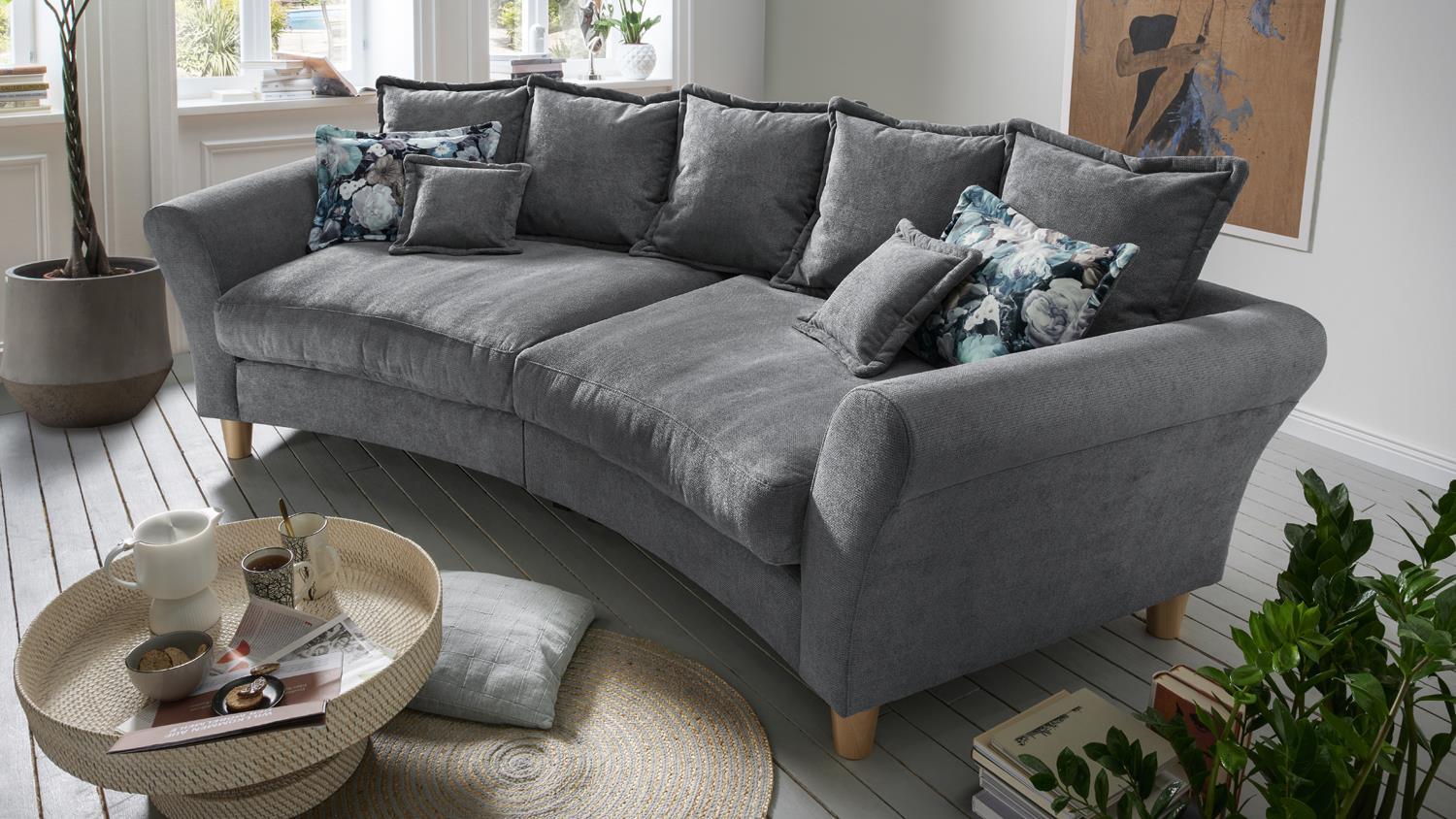 Megasofa Sofa CORDULA Couch halbrund mit Kissen in grau Bild 1