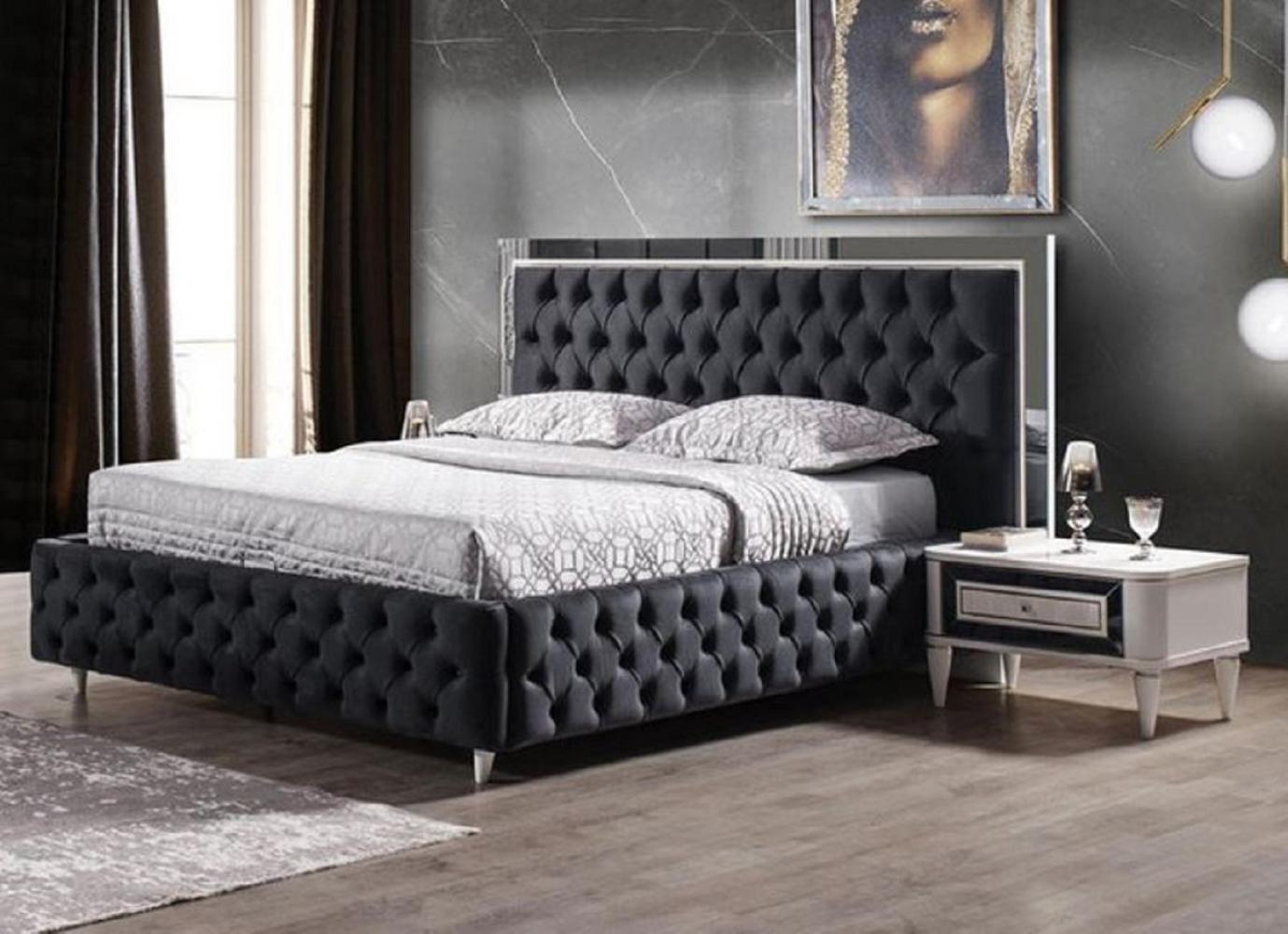 Casa Padrino Luxus Schlafzimmer Set Dunkelgrau / Weiß - 1 Doppelbett mit Kopfteil & 2 Nachttische - Schlafzimmer Möbel - Luxus Kollektion Bild 1