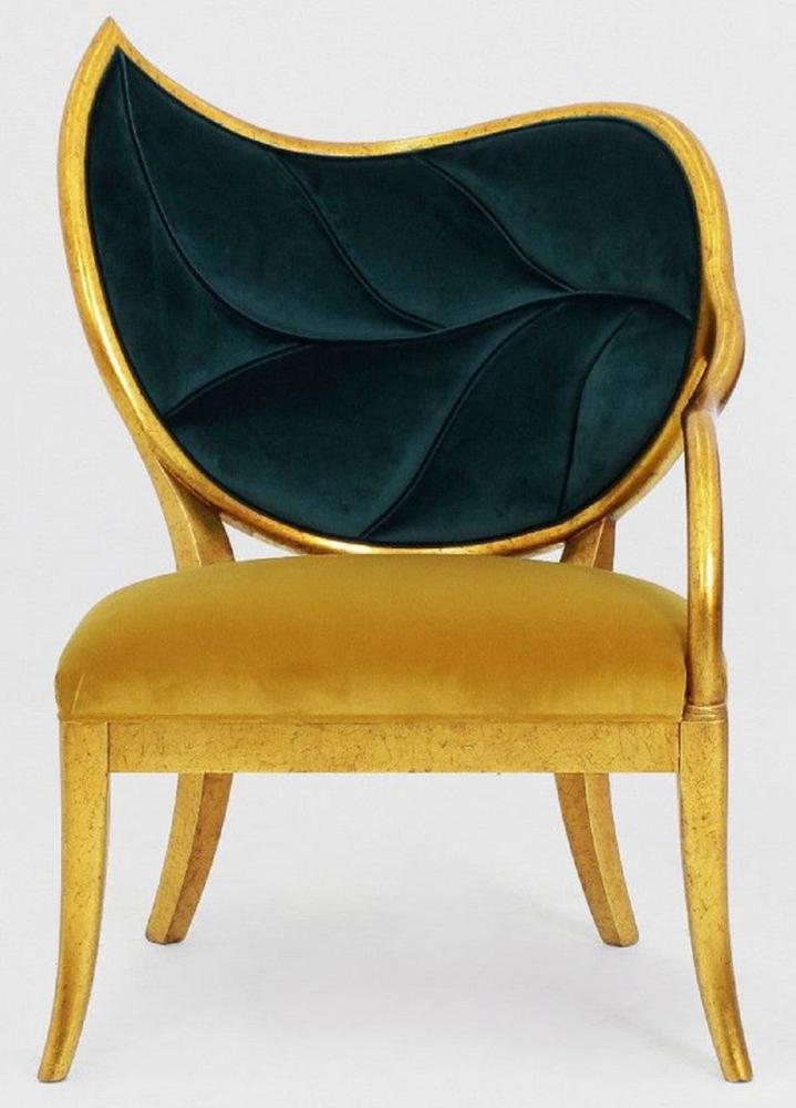 Casa Padrino Luxus Art Deco Sessel Dunkelgrün / Gold / Antik Gold - Handgefertigter Massivholz Lounge Sessel mit edlem Samtstoff - Wohnzimmer Möbel - Art Deco Möbel Bild 1