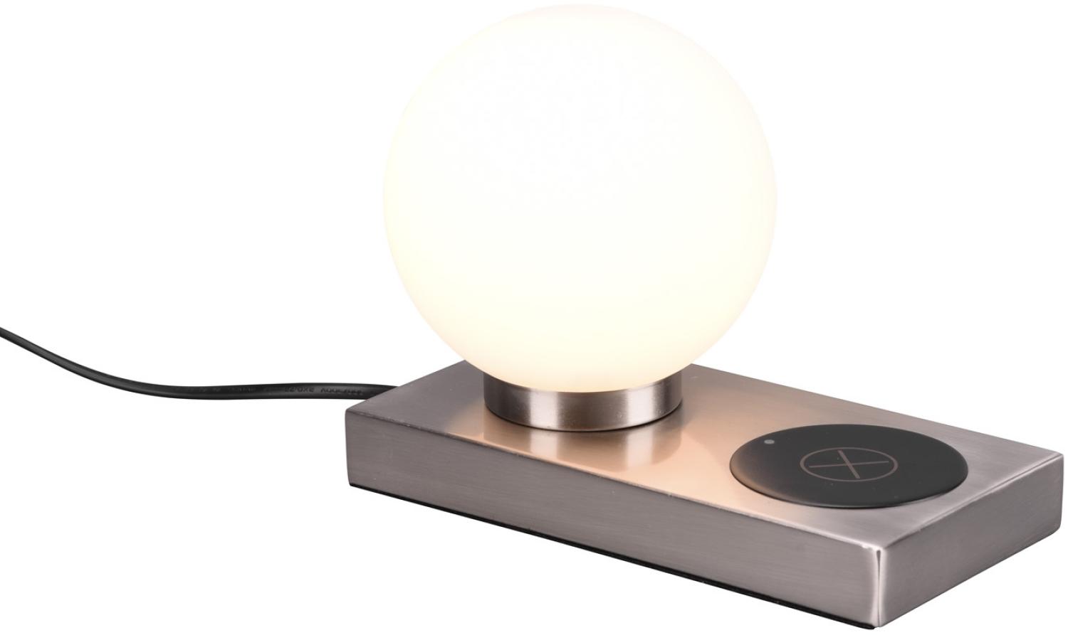 LED Tischleuchte Silber induktive Ladestation & Touch Glasschirm Weiß 12cm Bild 1