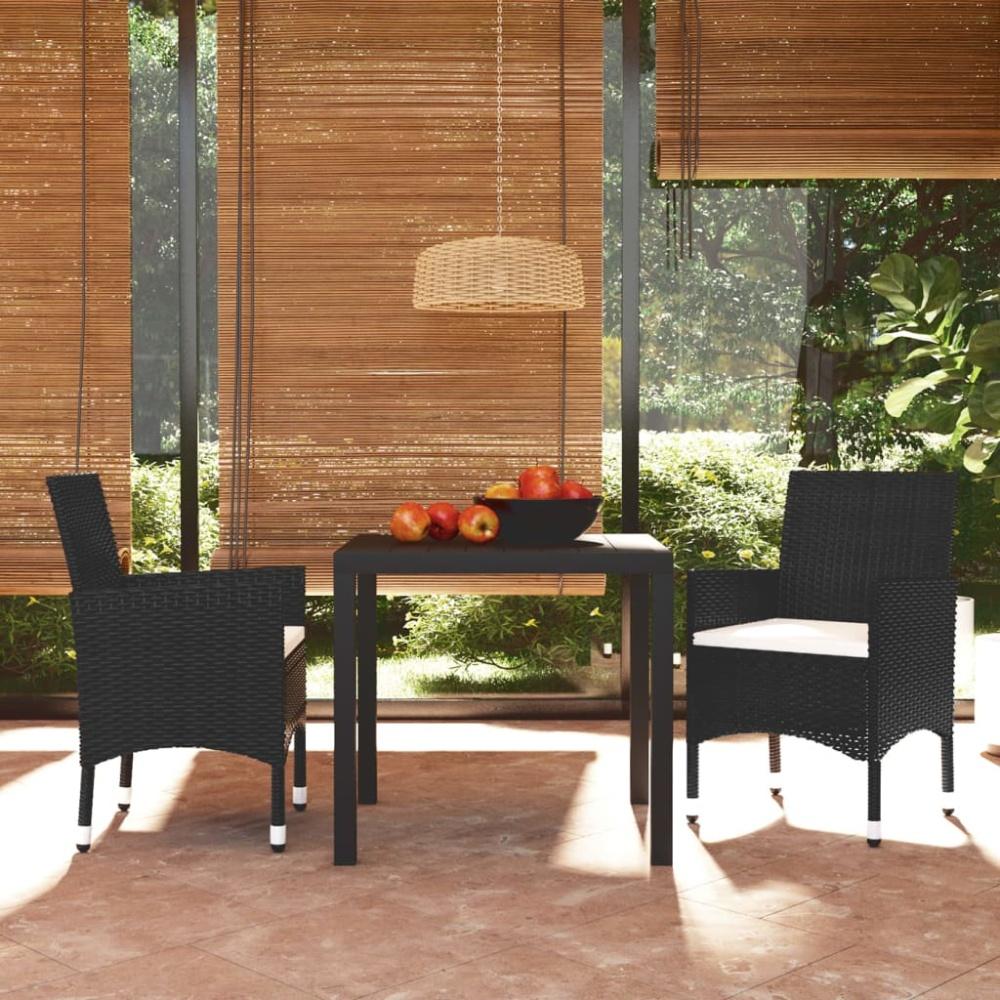 vidaXL 3-tlg. Garten-Essgruppe mit Kissen Poly Rattan Schwarz Bild 1