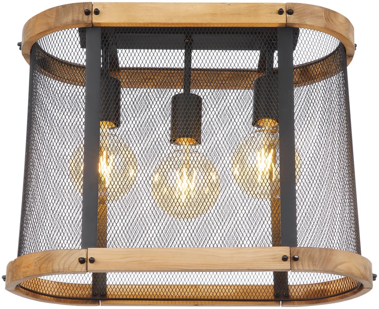 LED Deckenleuchte mit Holz & Gitter schwarz, 3-flammig 45cm breit Bild 1