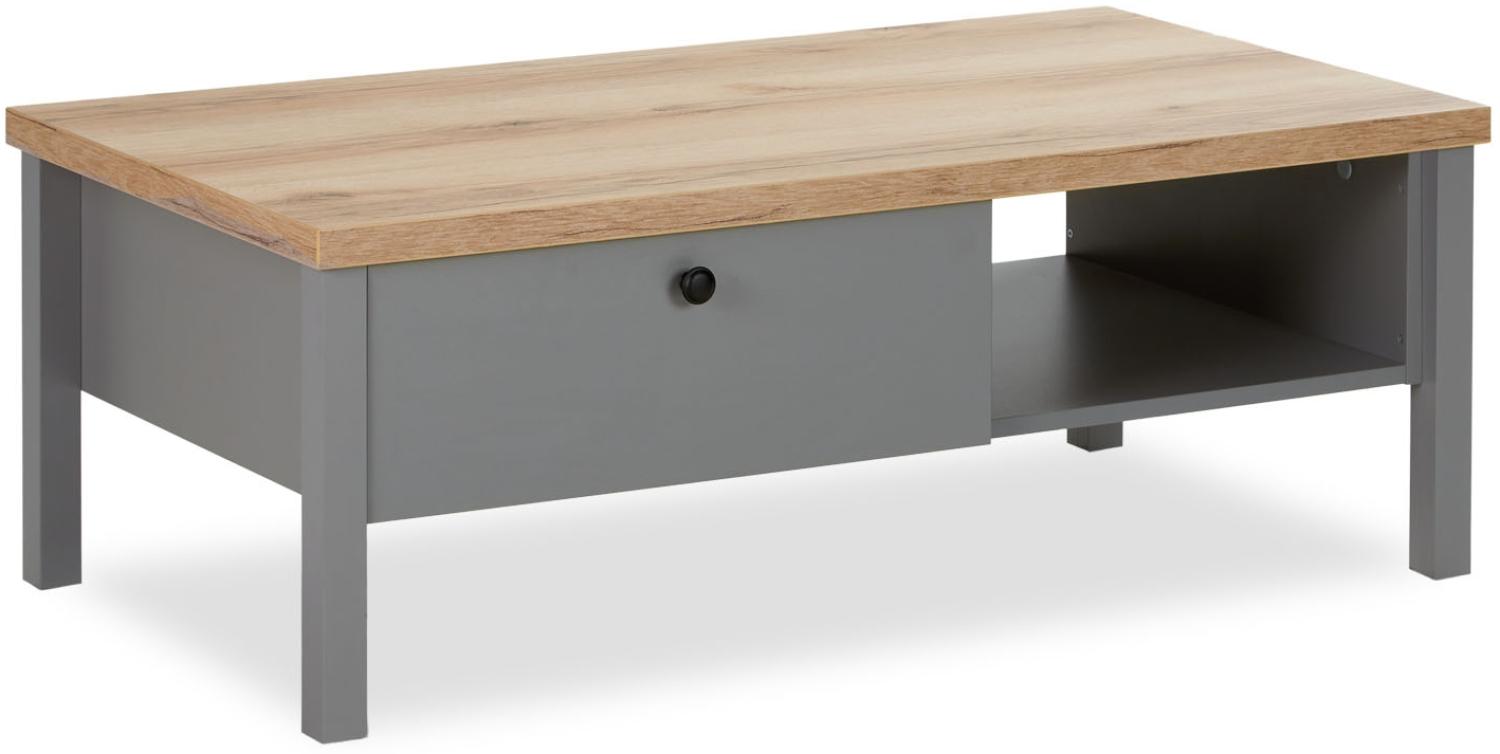 Couchtisch 110x60 cm Sofatisch Grau Wohnzimmertisch Beistelltisch Holz Tisch Stauraum Schubkasten Bild 1