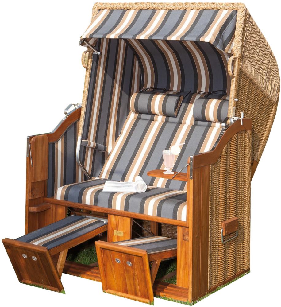 Sonnenpartner Strandkorb Classic Teak 2-Sitzer Halbliegemodell hyazinth/anthrazit mit Kissen Bild 1