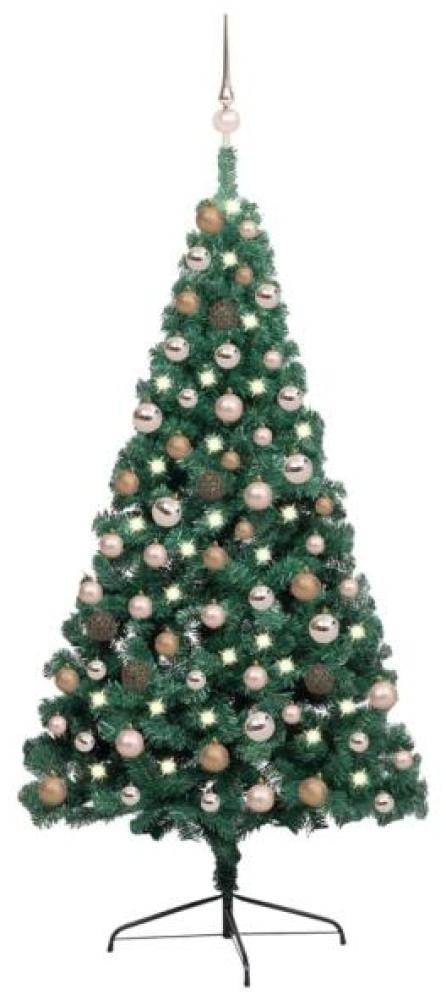 vidaXL Künstlicher Halber Weihnachtsbaum mit LEDs & Kugeln Grün 150 cm, Mit Beleuchtung [3077564] Bild 1
