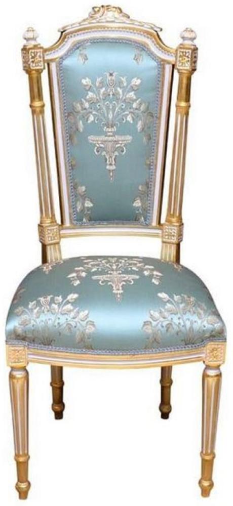 Casa Padrino Barock Esszimmerstuhl Türkis / Weiß / Gold - Handgefertigter Antik Stil Stuhl - Esszimmer Möbel im Barockstil Bild 1