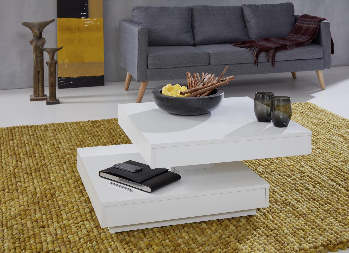 trendteam smart living Wohnzimmer Couchtisch Wohnzimmertisch Universal, 70 x 35 x 70 cm in weiß mit drehbarer Tischplatte Bild 1