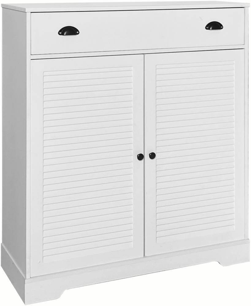 Merax Moderne Sideboard Holzschrank mit 2 Türen, 1 Schublade und Metallgriffen Kommode mit verstellbaren Einlegböden, Ideal - Weiß :B93/H110/T36 cm Bild 1