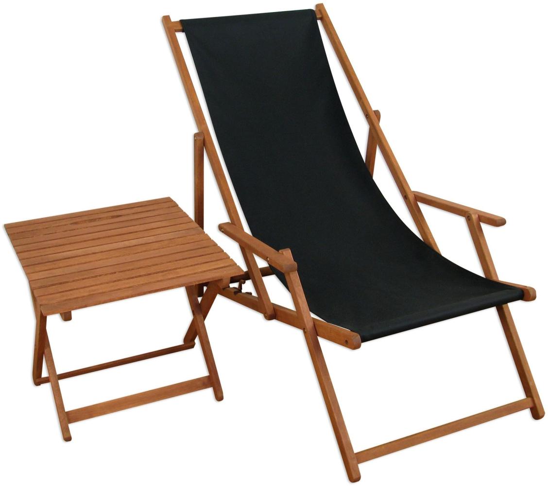 Liegestuhl schwarz Tisch Deckchair Buche Gartenstuhl Sonnenliege Relaxliege Strandliege 10-305T Bild 1