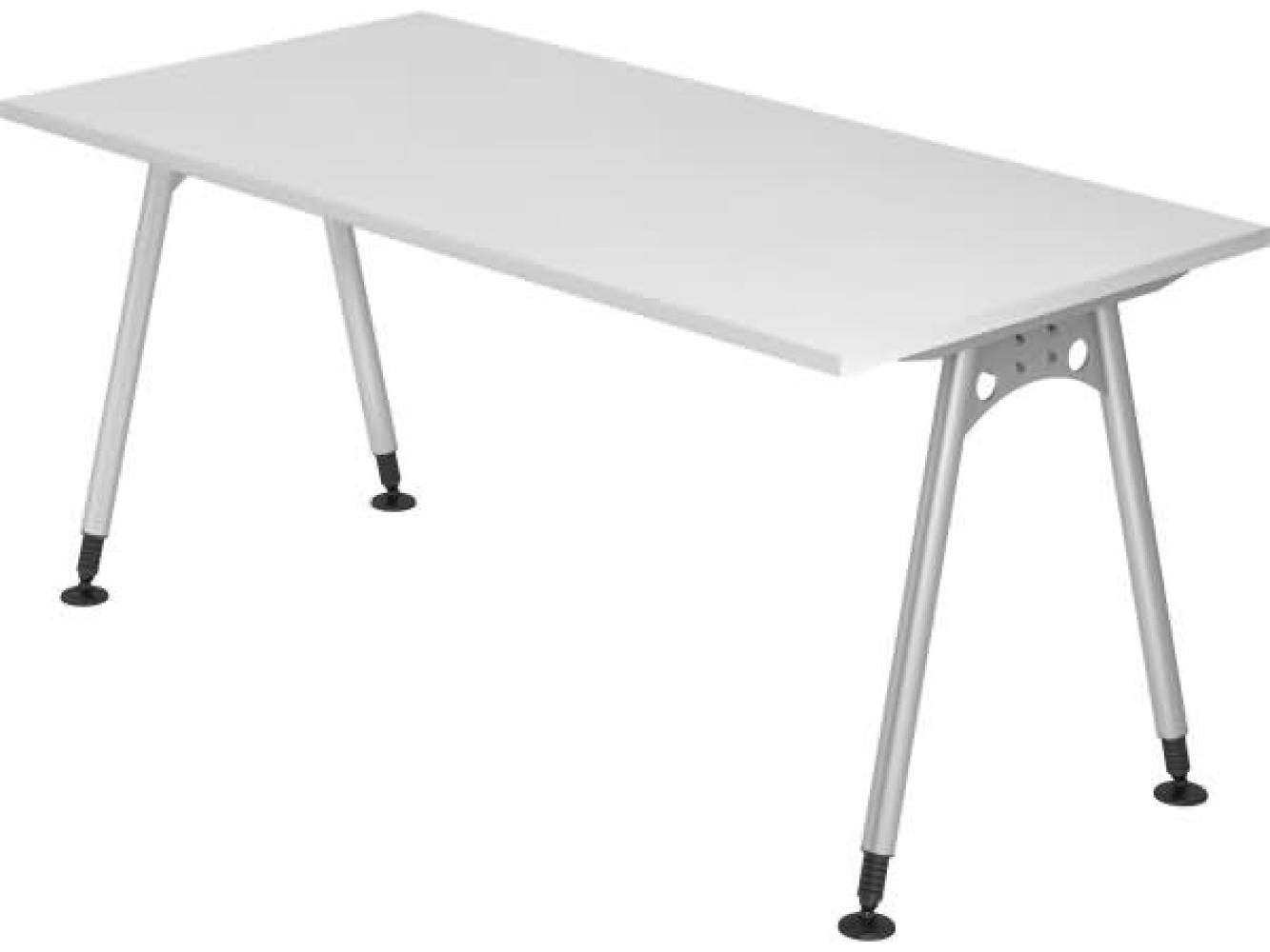 Schreibtisch AS16 A-Fuß 160x80cm Weiß Gestellfarbe: SIlber Bild 1