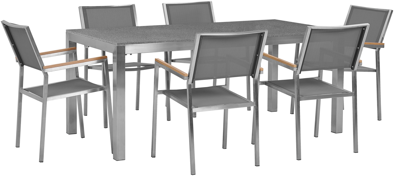 Gartenmöbel Set Granit grau poliert 180 x 90 cm 6-Sitzer Stühle Textilbespannung grau GROSSETO Bild 1