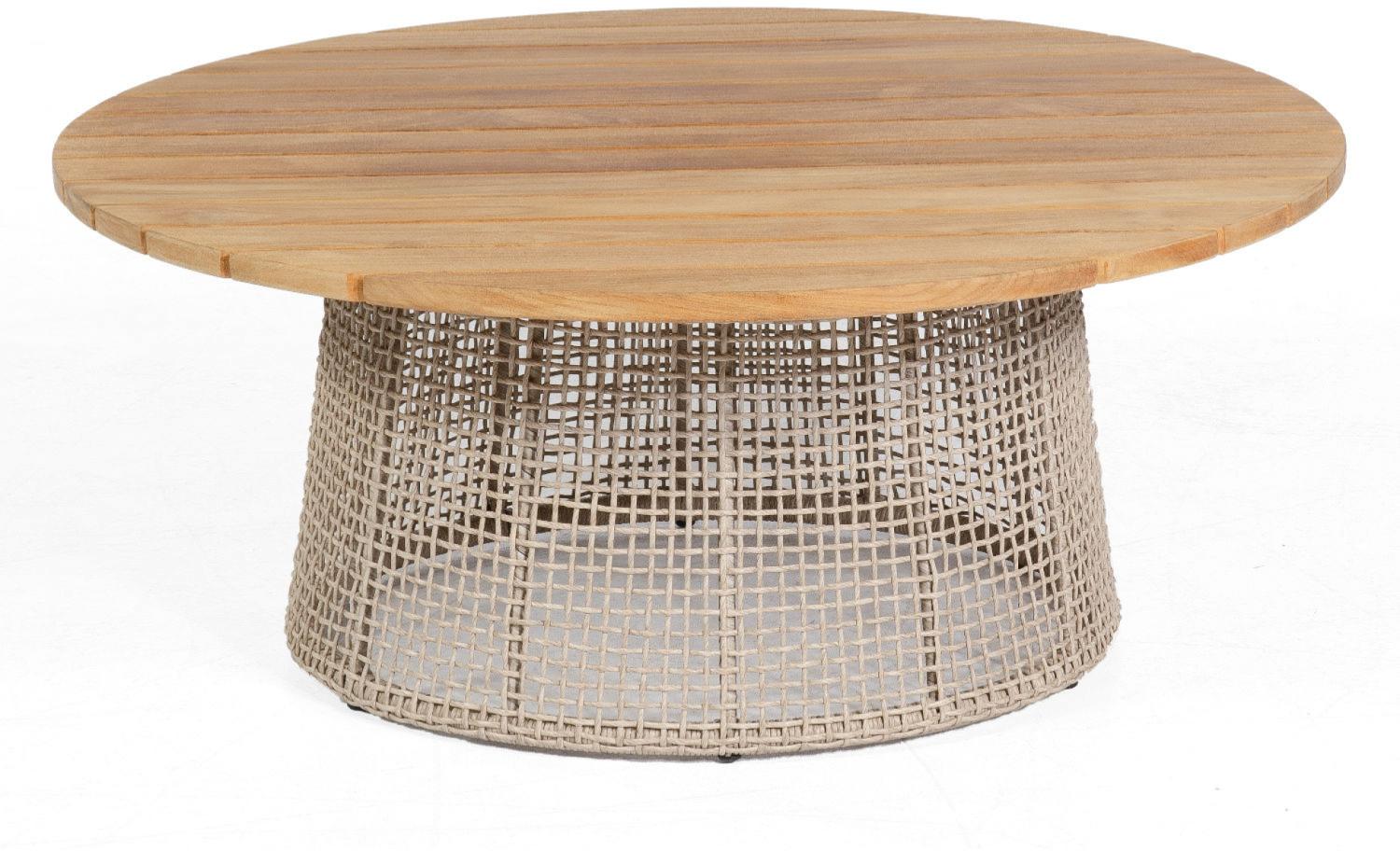 Sonnenpartner Lounge-Tisch Couture Ø 100 cm Teak/Aluminium mit Polyrope white-shell Loungetisch Beis Bild 1