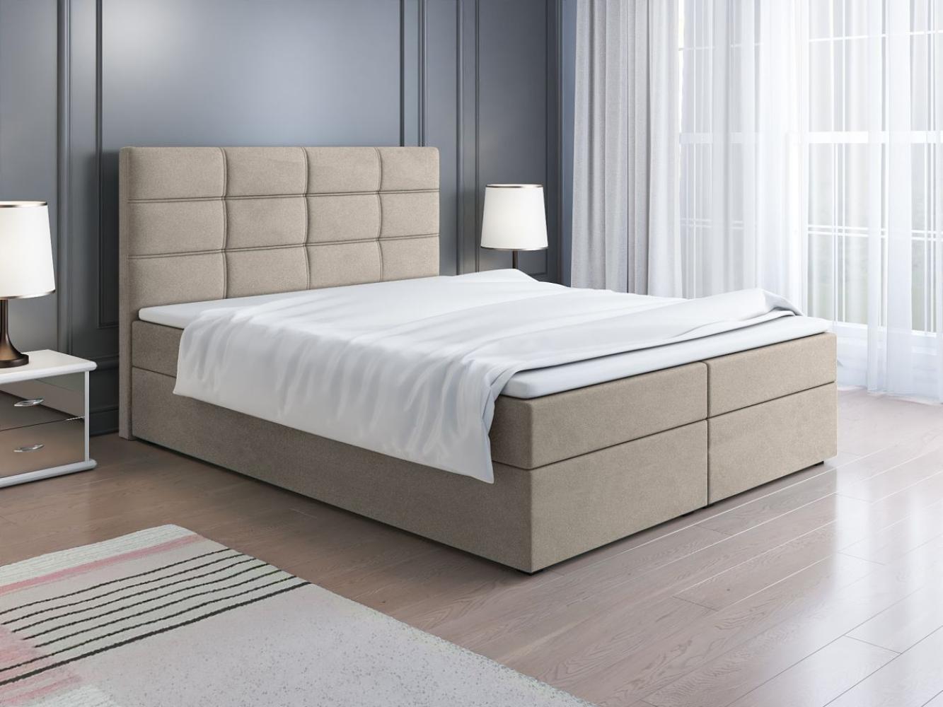 Boxspringbett Schlafzimmerbett ARNAU 180x200cm in Stoff Alcantara Beige Bild 1