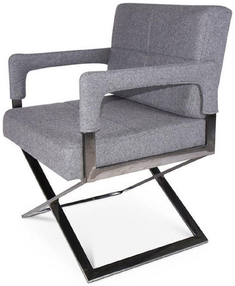 Casa Padrino Luxus Stuhl mit Armlehnen Grau / Silber 60 x 66 x H. 89 cm - Gepolsteter Bürostuhl - Büromöbel Bild 1