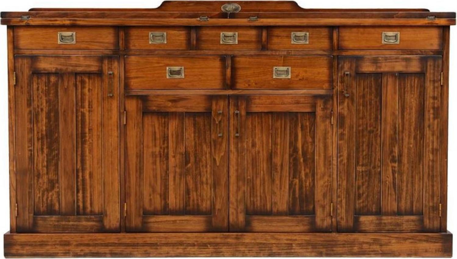 Casa Padrino Luxus Vintage Stil Sideboard mit 4 Türen und 7 Schubladen Braun 184 x 46 x H. 107,5 cm - Massivholz Schrank - Vintage Stil Möbel - Luxus Möbel - Massivholz Möbel Bild 1