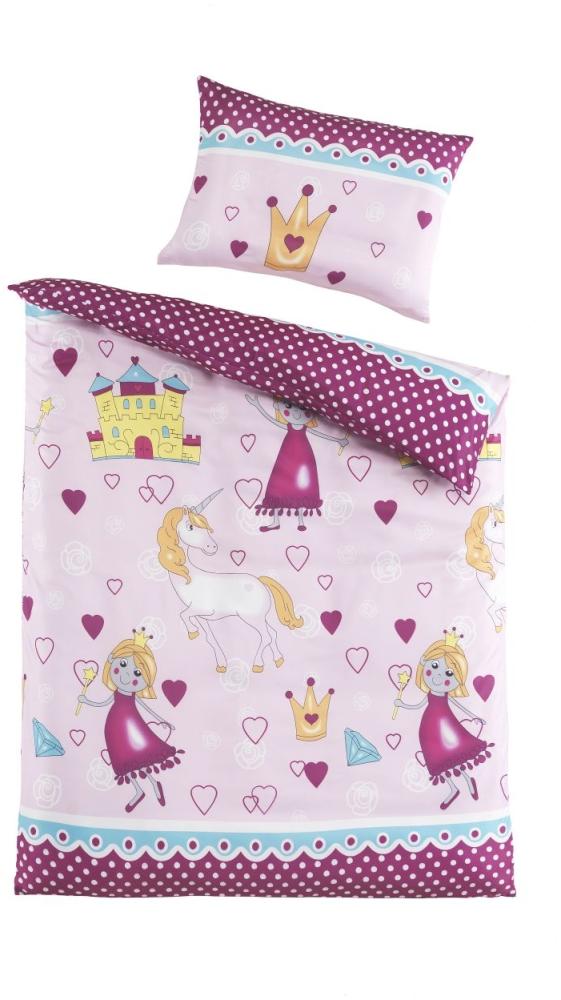 Optidream Microfaser Baby Bettwäsche 100 x 135 cm Bettbezug Kopfkissenbezug 40 x 60 cm Einhorn Prinzessin Pink Bild 1