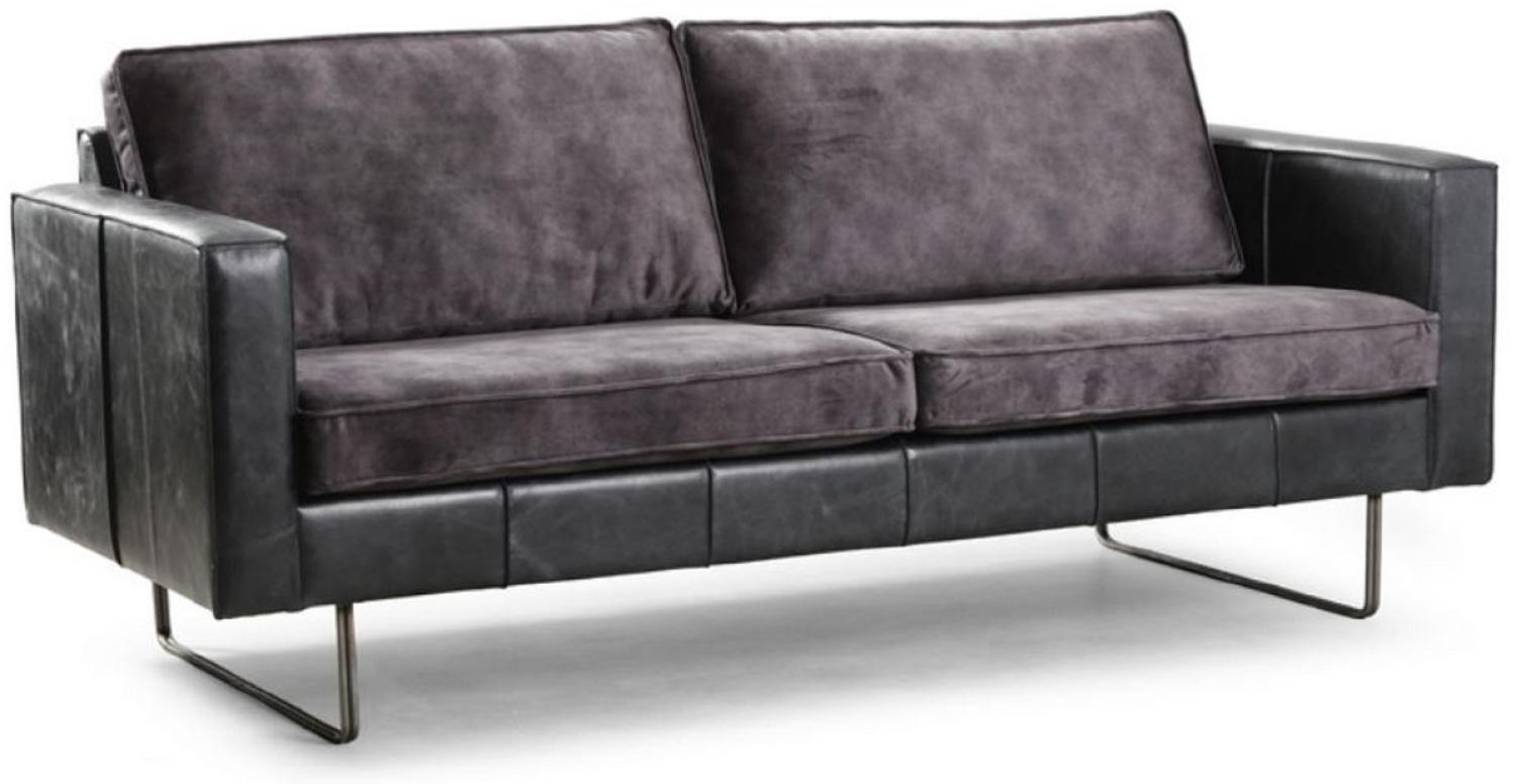 Casa Padrino Luxus Leder 3er Sofa Vintage Grau 205 x 90 x H. 85 cm - Echtleder Wohnzimmer Sofa - Wohnzimmer Möbel - Luxus Kollektion Bild 1