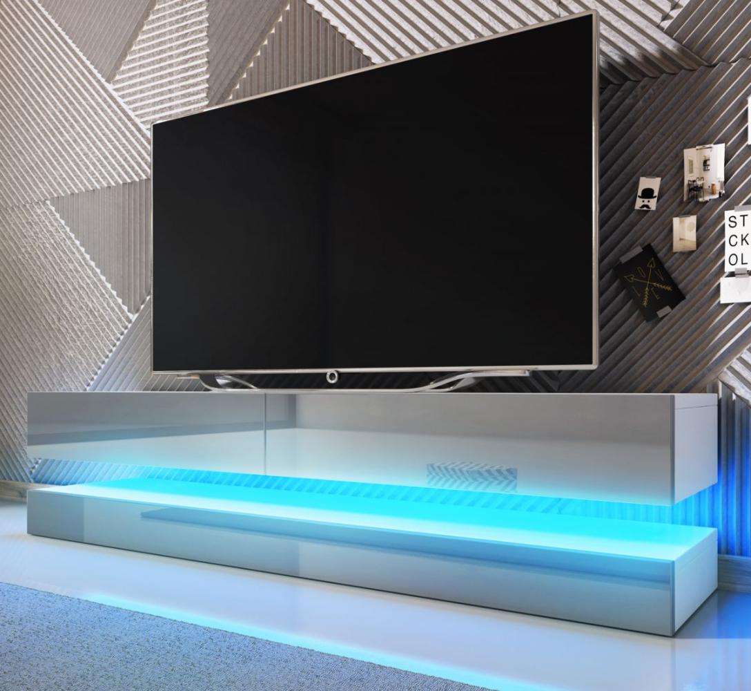 TV-Lowboard 'Bird' mit blauer Beleuchtung, grau Hochglanz, 140 x 45 x 34 cm Bild 1