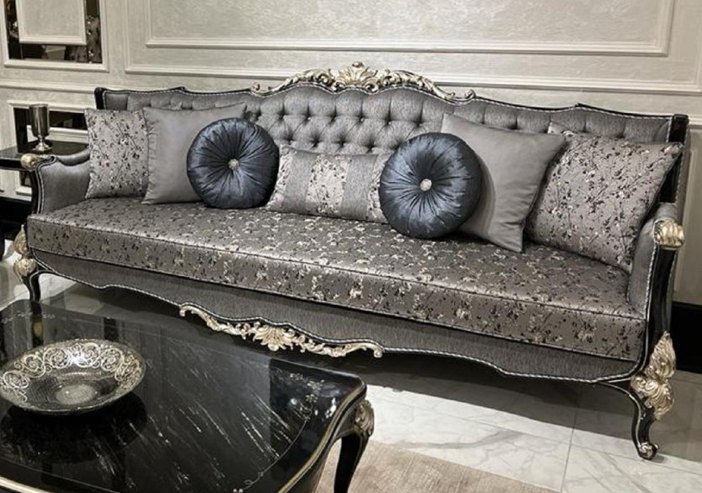 Casa Padrino Luxus Barock Sofa Silber / Schwarz / Silber - Handgefertigtes Wohnzimmer Sofa mit elegantem Muster und dekorativen Kissen - Wohnzimmer Möbel im Barockstil Bild 1