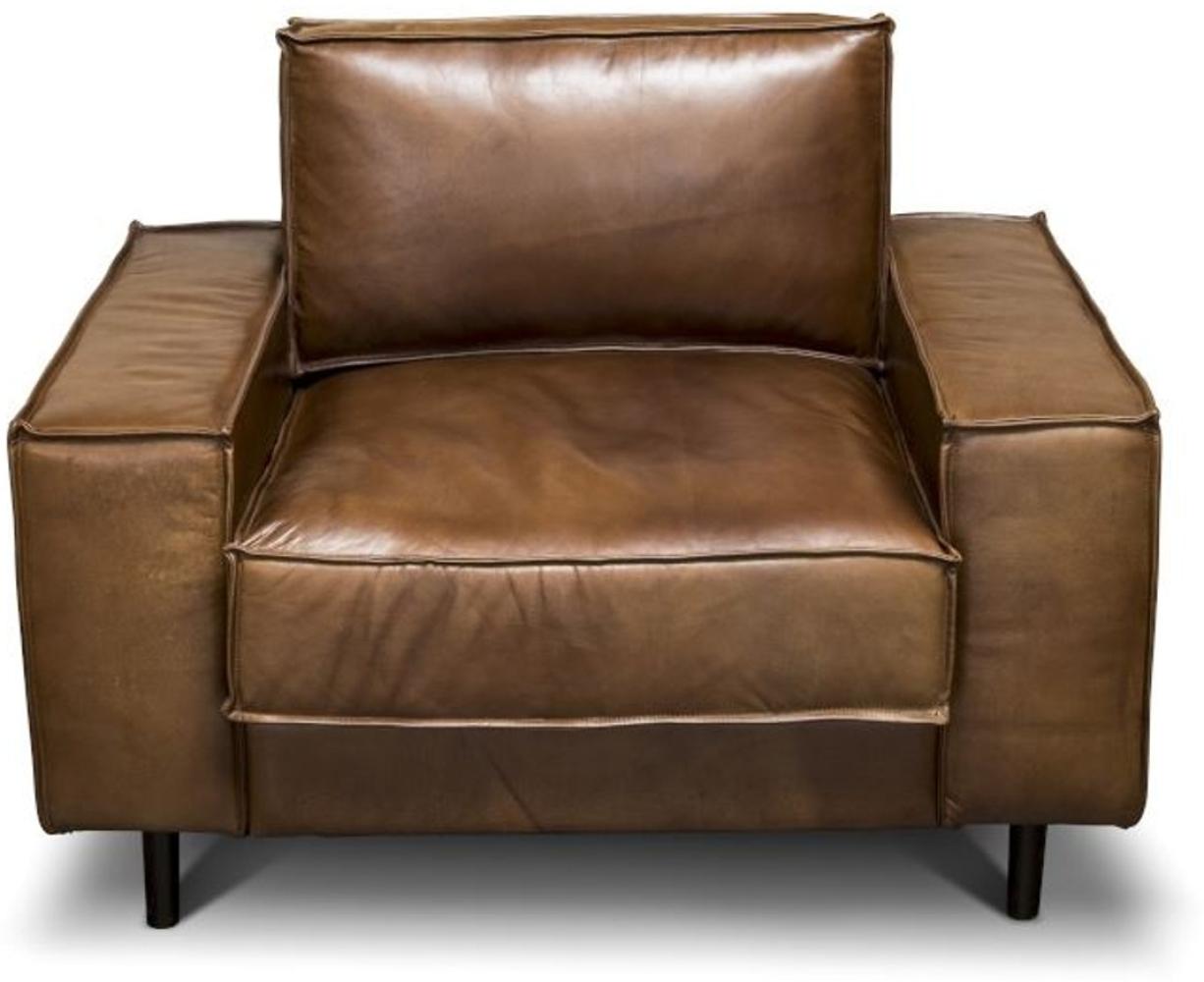 Casa Padrino Luxus Echtleder Lounge Sessel Vintage Leder Braun - Luxus Wohnzimmer Sessel Möbel Büffelleder Bild 1