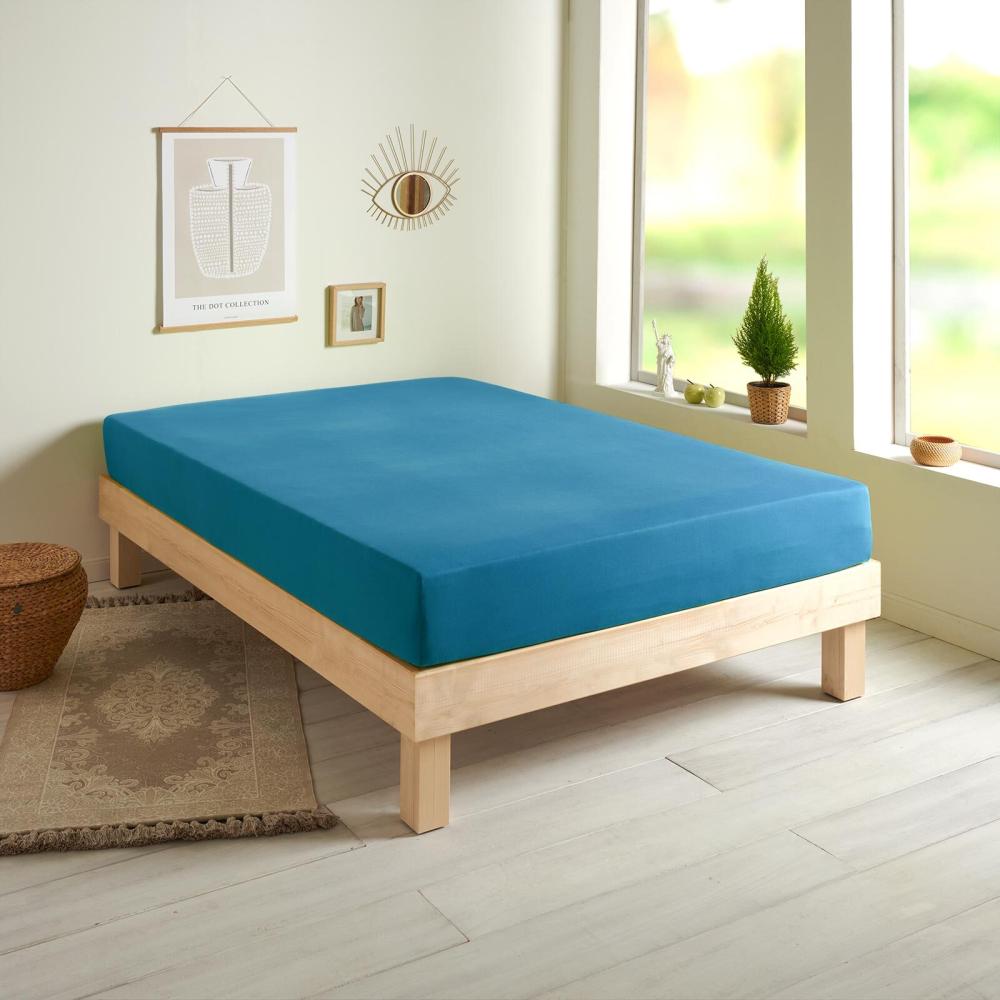 Traumschlaf Basic Single Jersey, Spannbettlaken, Blau, 120 x 200 cm - 130 x 200 cm Bild 1