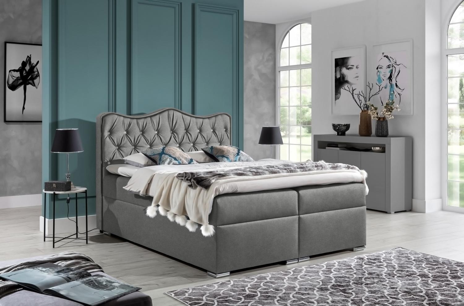 99rooms Figaro Boxspringbett Velours ROYAL VELVET Grau 120x200 cm Bild 1