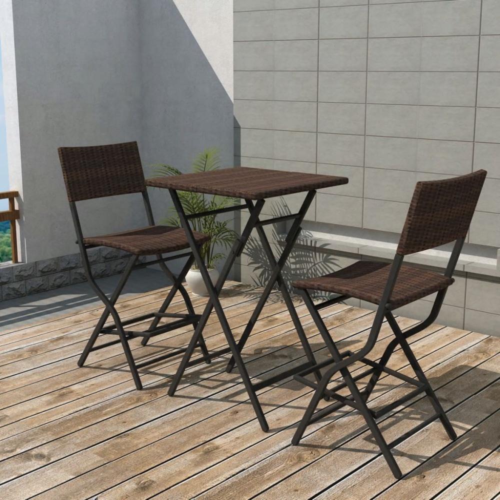 vidaXL 3-tlg. Bistro-Set Klappbar Stahl Poly Rattan Braun Bild 1