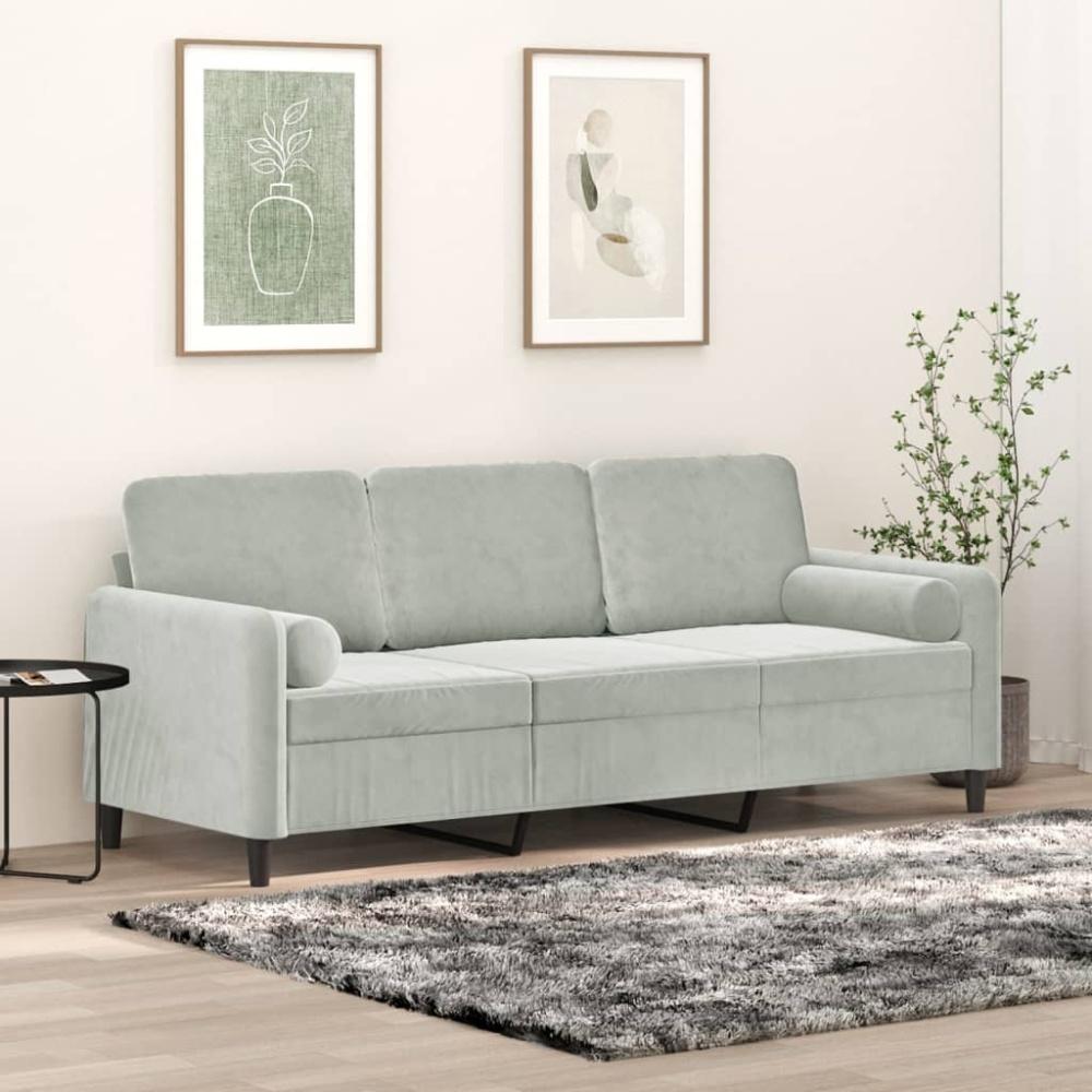 vidaXL 3-Sitzer-Sofa mit Zierkissen Hellgrau 180 cm Samt Bild 1