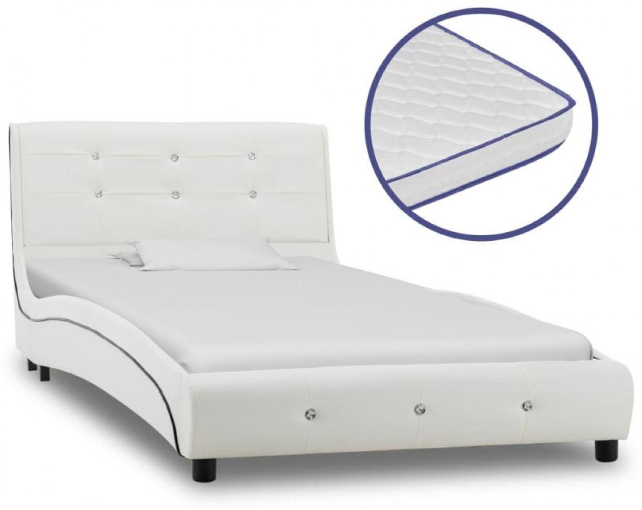vidaXL Bett mit Matratze Kunstleder - mit Steinchen Weiß 90 x 200 cm Memory-Schaum Bild 1