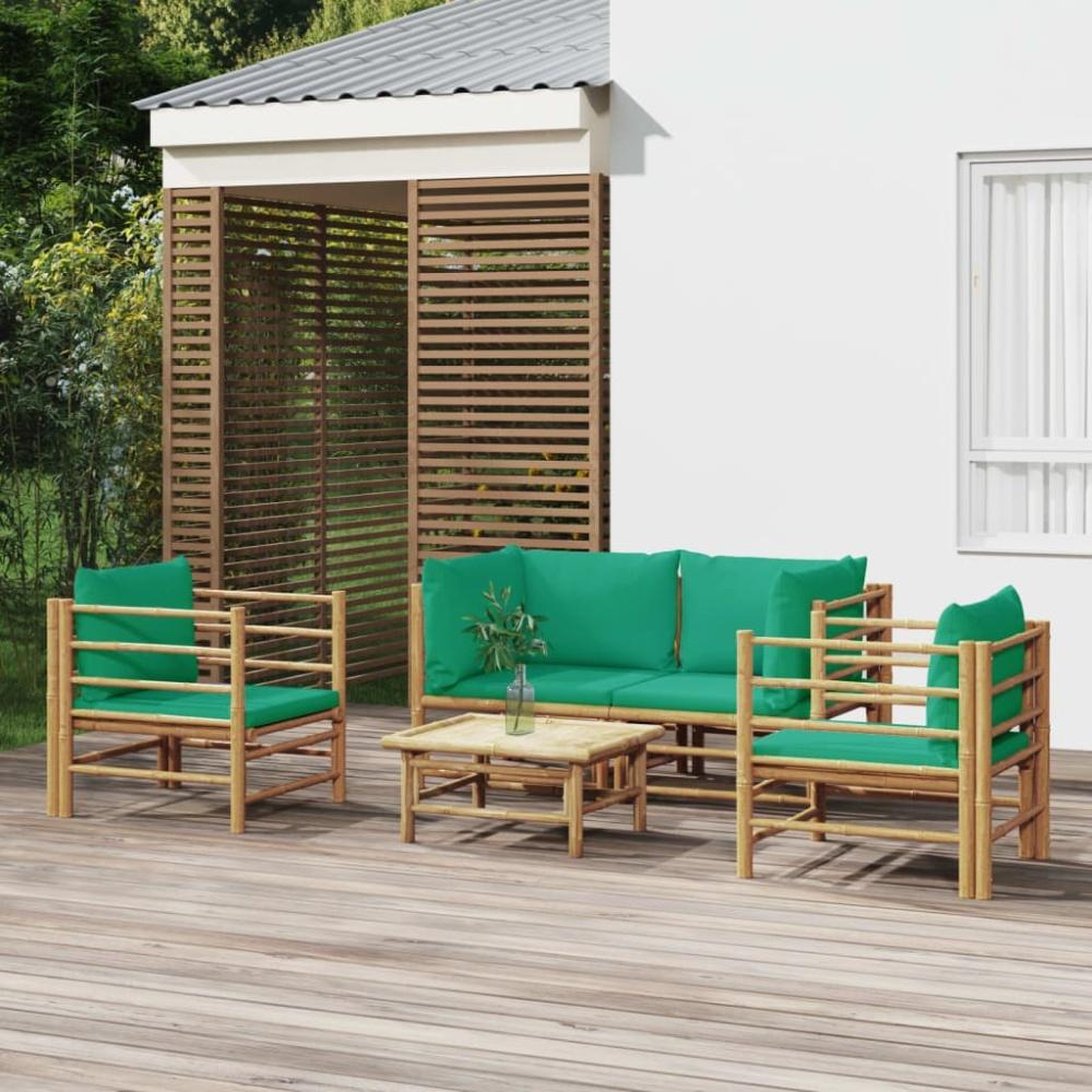 vidaXL 5-tlg. Garten-Lounge-Set mit Grünen Kissen Bambus Bild 1