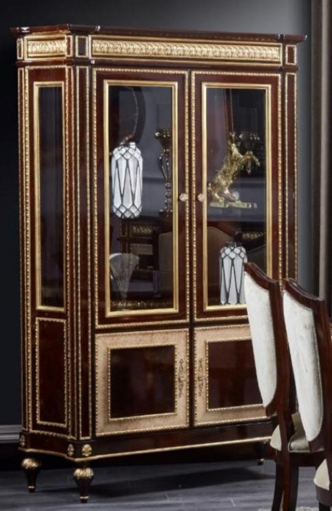 Casa Padrino Luxus Barock Vitrine Dunkelbraun / Gold - Prunkvoller Massivholz Vitrinenschrank mit 4 Türen - Luxus Möbel im Barockstil - Barock Möbel - Edel & Prunkvoll Bild 1