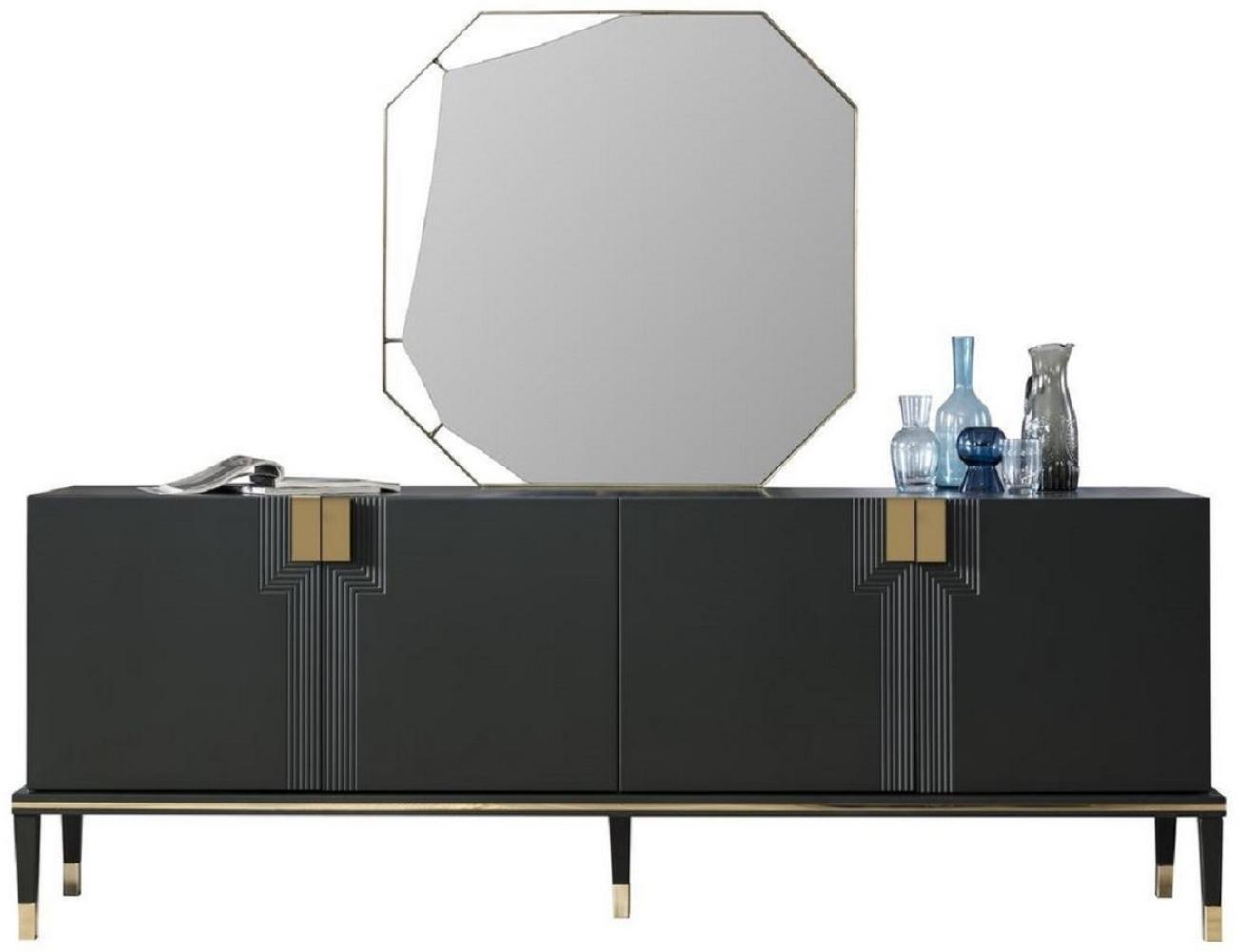 Casa Padrino Luxus Möbel Set Schwarz / Gold - 1 Sideboard mit 4 Türen & 1 Spiegel - Moderne Massivholz Möbel - Luxus Kollektion Bild 1