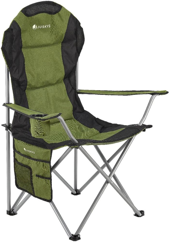 Juskys Campingstuhl Lido mit Getränkehalter & Tasche - Camping Klappstuhl gepolstert - Faltstuhl Angelstuhl Strandstuhl Chair - Stuhl Grün Bild 1