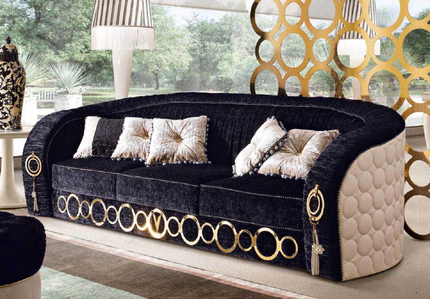 Casa Padrino Luxus Sofa mit Metall Ornamenten Schwarz / Beige / Gold 260 x 103 x H. 80 cm - Luxus Wohnzimmer & Hotel Möbel - Erstklassische Qualität - Made in Italy Bild 1