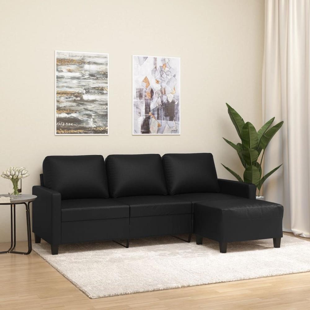 vidaXL 3-Sitzer-Sofa mit Hocker Schwarz 180 cm Kunstleder Bild 1