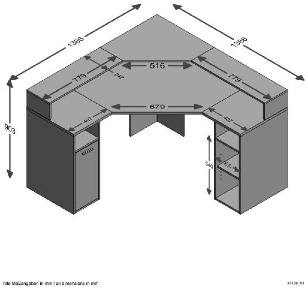 FMD Möbel - ZOCKER 2 - Schreibtisch - melaminharzbeschichtete Spanplatte - anthrazit - 138,7 x 90,3 x 138,7cm Bild 1