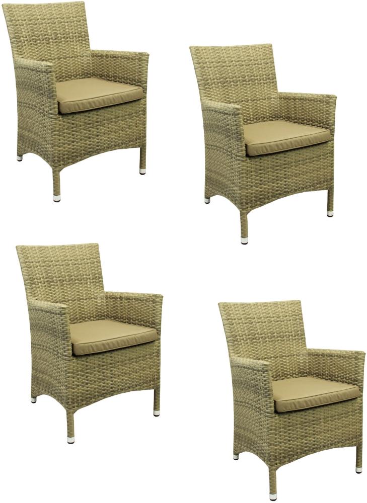 4x KONWAY® GARDA Sessel Elfenbein inkl. Sitzkissen Polyrattan Garten Stuhl Set Bild 1