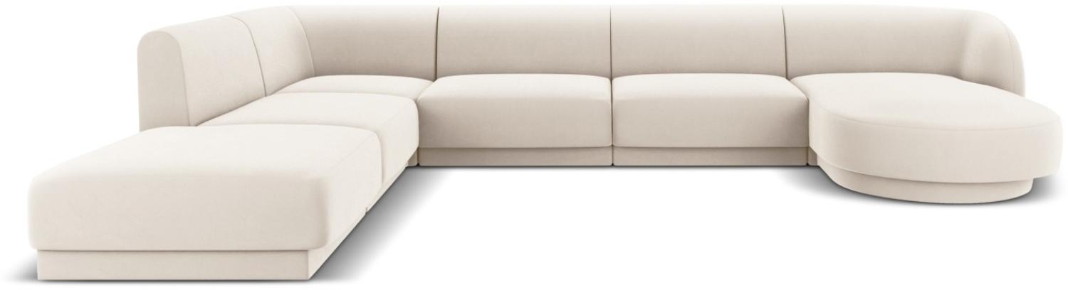 Micadoni 6-Sitzer Samtstoff Panorama Ecke links Sofa Miley | Bezug Light Beige | Beinfarbe Black Plastic Bild 1