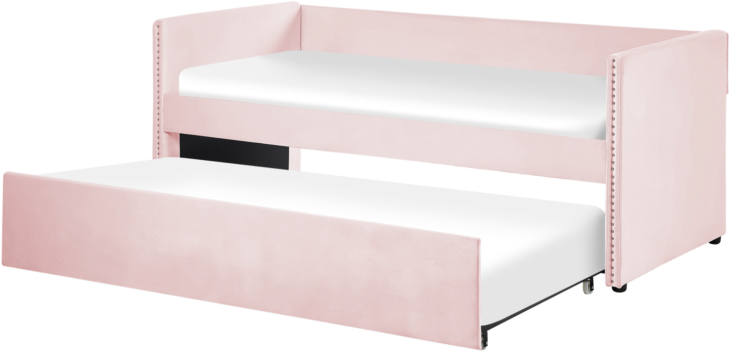Tagesbett ausziehbar Samtstoff rosa Lattenrost 90 x 200 cm TROYES Bild 1