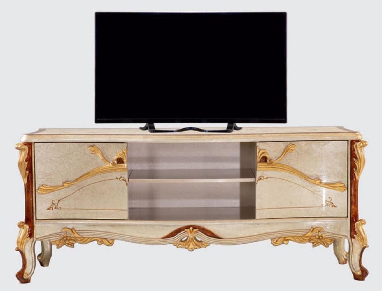 Casa Padrino Luxus Barock TV Schrank Silber / Braun / Gold - Prunkvolles Wohnzimmer Sideboard mit 2 Türen - Barock Wohnzimmer Möbel Bild 1