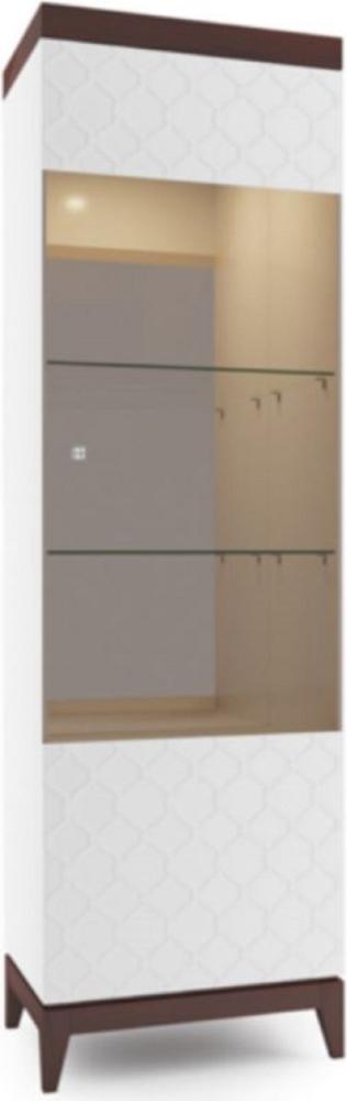 Casa Padrino Luxus Vitrinenschrank Weiß / Hochglanz Braun 61 x 45 x H. 205 cm - Beleuchteter Wohnzimmerschrank mit 2 Glasregalen - Wohnzimmermöbel Bild 1