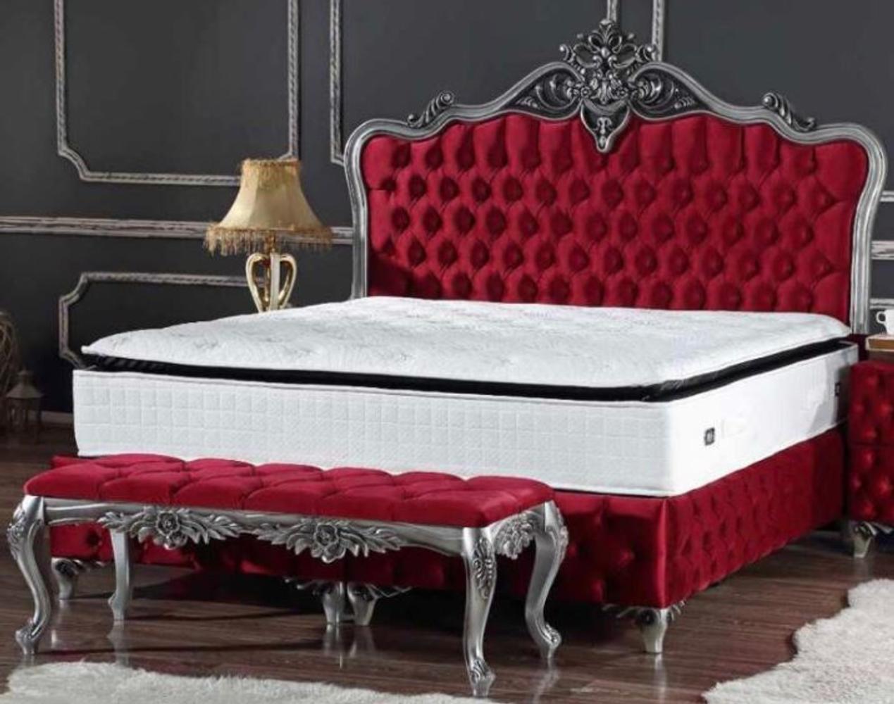 Casa Padrino Barock Doppelbett Bordeauxrot / Silber - Prunkvolles Bett mit Matratze - Barock Möbel Bild 1