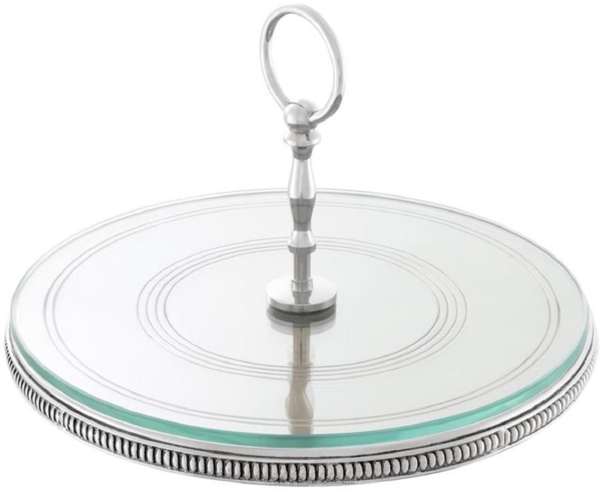 Casa Padrino Luxus Kuchen Servierplatte mit Tragegriff Silber Ø 29 x H. 18,5 cm - Luxus Etagere 1-Stufig Bild 1