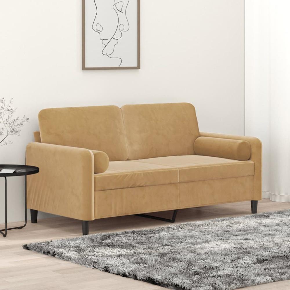 vidaXL 2-Sitzer-Sofa mit Zierkissen Braun 140 cm Samt Bild 1