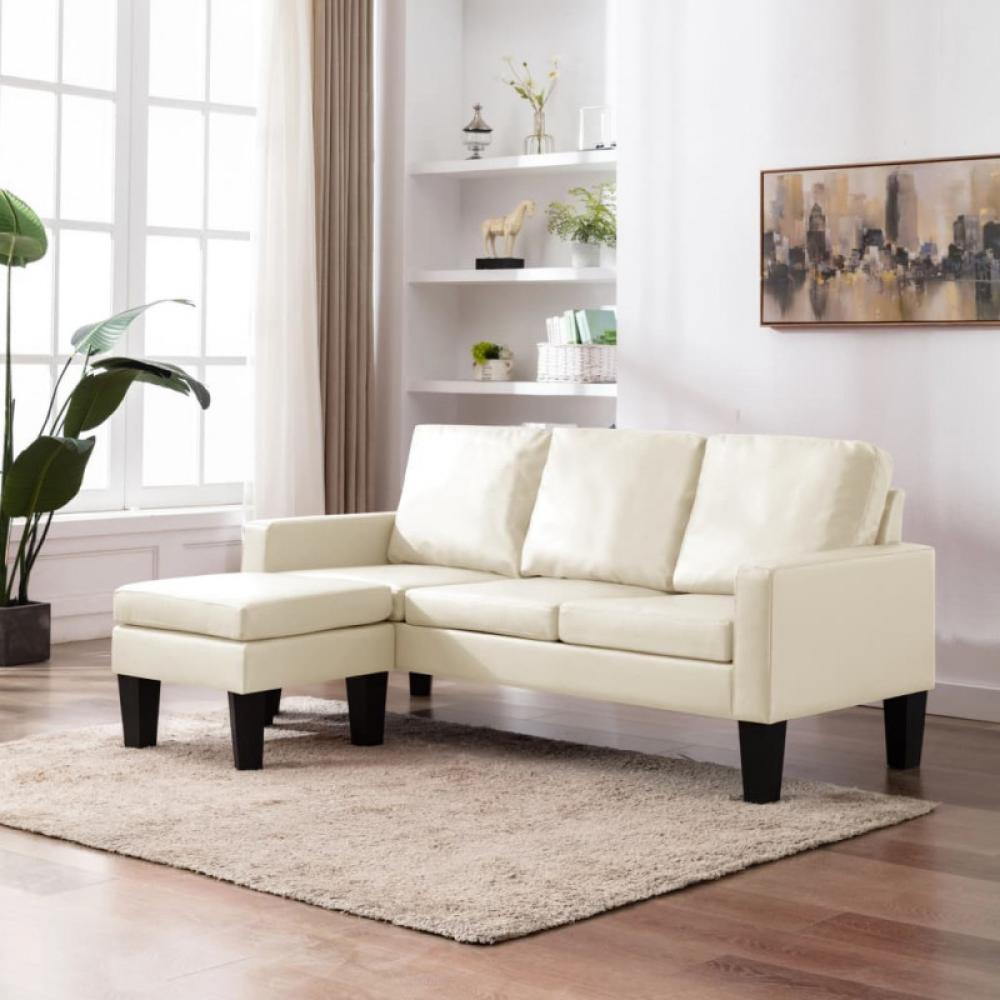 vidaXL 3-Sitzer-Sofa mit Hocker Creme Kunstleder Bild 1
