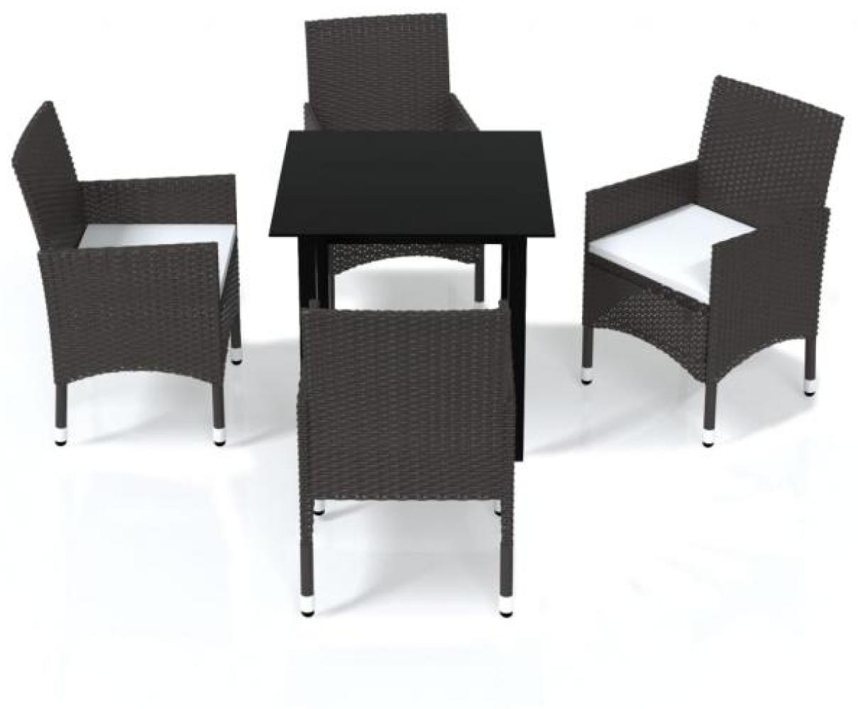 5-tlg. Garten-Essgruppe mit Kissen Poly Rattan Braun Bild 1