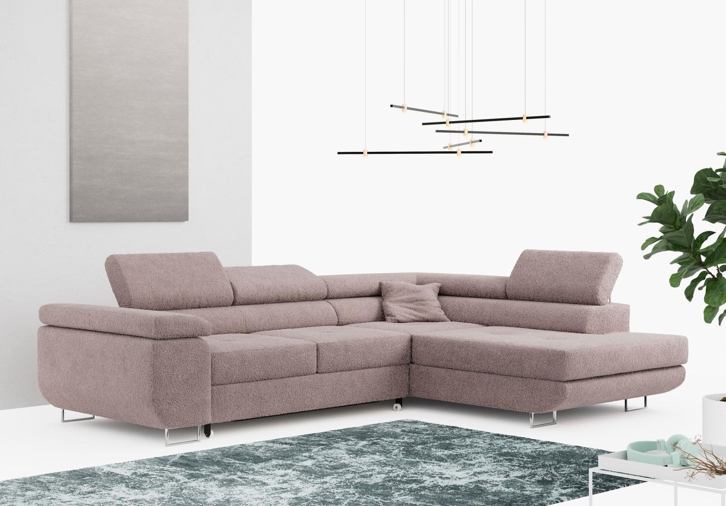 Ecksofa L-Form Couch mit Schlaffunktion und Verstellbare Kopfstützen - GUSTAW - Rose Boucle - Rechts Bild 1