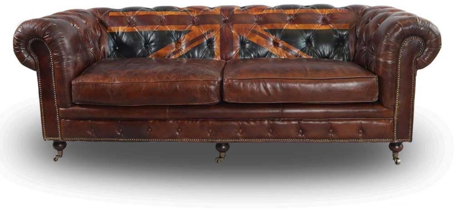 Chesterfield-Sofa Union Jack 3-Sitzer Leder Vintage-Cigar Bild 1
